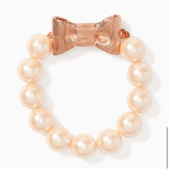 NWT Luxury authentic Minimalist Kate Spade chunky pearl bow statement bracelet - Picture 5 of 17